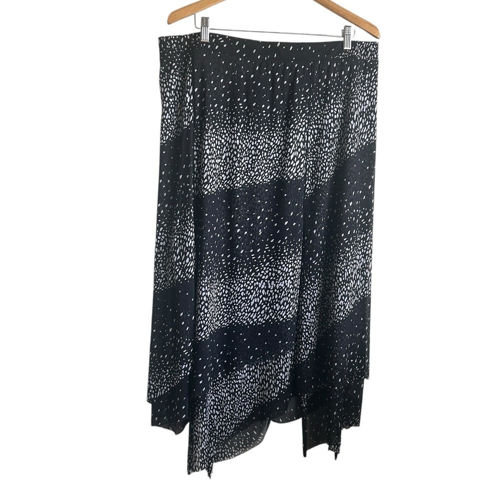 Chicos Women Whimsigoth Abstract Maxi‎ Skirt XL Black Handkerchief Hem Layered